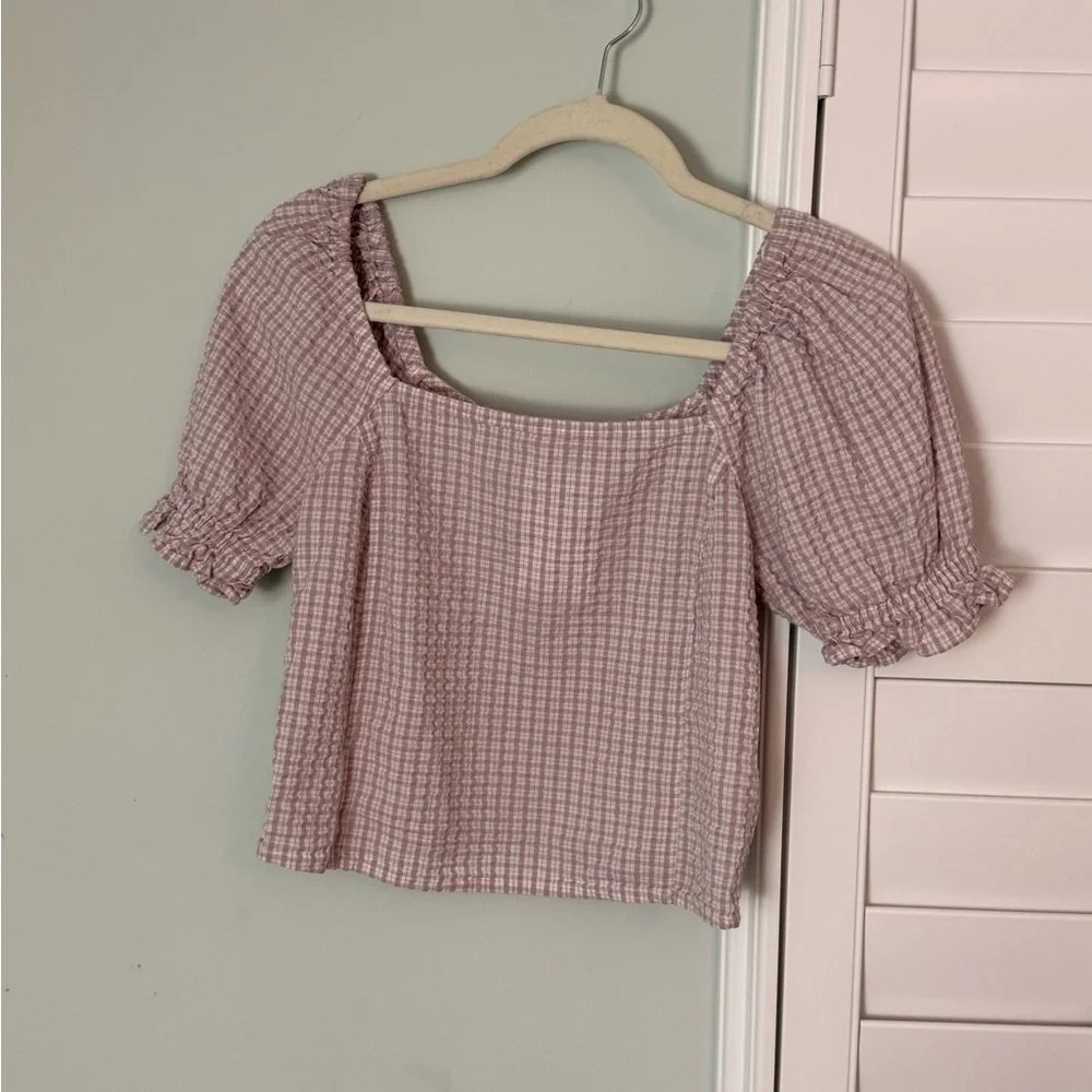 Madewell Blush Gingham Puff Sleeve Top XXS Smocked Cottagecore Blouse - Picture 2 of 7